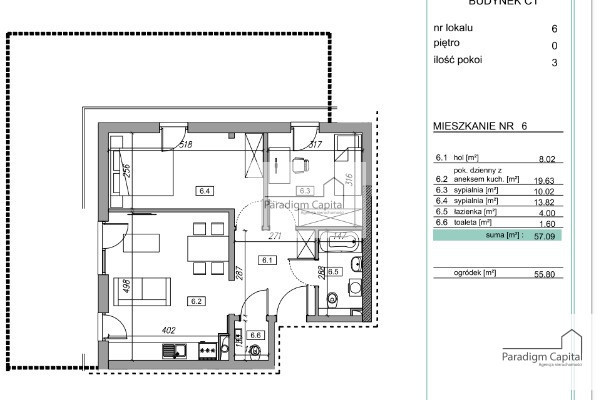 mieszkania - 57.34 m² - Kraków