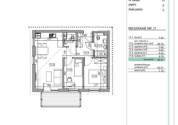 mieszkania - 52.31 m²