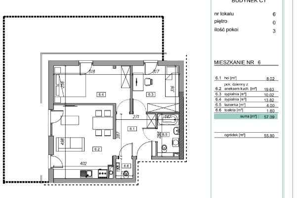 mieszkania - 57.34 m² - Kraków